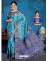 Turquoise Art Silk Jacquard Worked Designer Saree