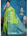 Parrot Green Art Silk Jacquard Worked Designer Saree