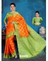 Orange Art Silk Jacquard Worked Designer Saree