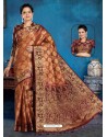 Rust Art Silk Jacquard Worked Designer Saree