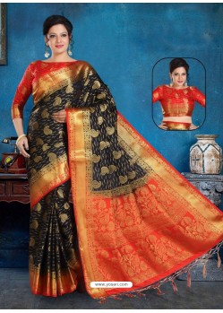 Black Art Silk Jacquard Worked Designer Saree