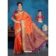 Orange And Magenta Art Silk Jacquard Worked Designer Saree