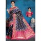 Navy And Rani Art Silk Jacquard Worked Designer Saree
