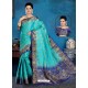 Turquoise And Blue Art Silk Jacquard Worked Designer Saree