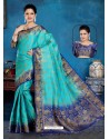 Turquoise And Blue Art Silk Jacquard Worked Designer Saree