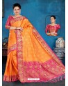 Orange And Rani Art Silk Jacquard Worked Designer Saree