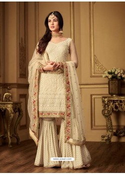 Light Beige Net Designer Palazzo Suit