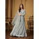 Light Grey Banarasi Silk Designer Anarkali Suit