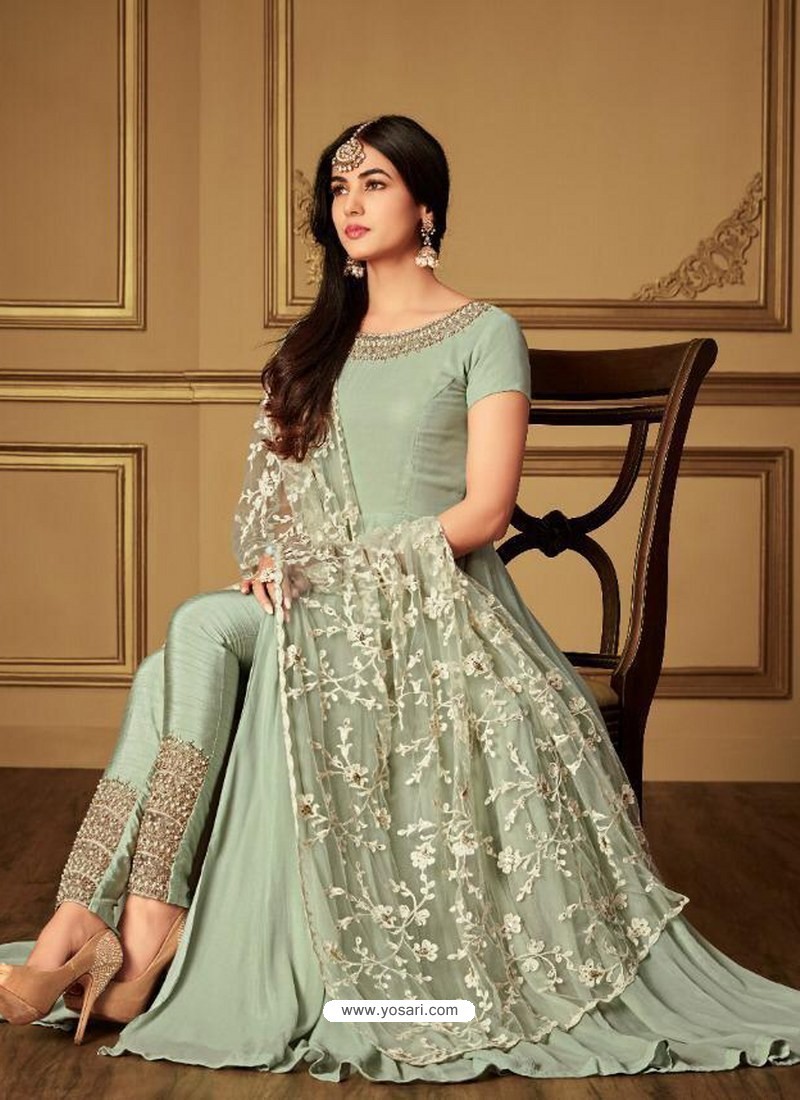 Buy Olive Green Georgette Designer Anarkali Suit | Anarkali Suits