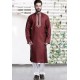 Maroon Cotton Polyester Embroidered Readymade Kurta Pajama