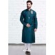 Tealblue Cotton Polyester Embroidered Readymade Kurta Pajama