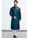 Tealblue Cotton Polyester Embroidered Readymade Kurta Pajama