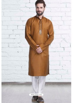 Camel Cotton Polyester Embroidered Readymade Kurta Pajama