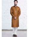 Camel Cotton Polyester Embroidered Readymade Kurta Pajama