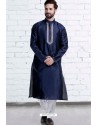 Navy Blue Art Silk Embroidered Readymade Kurta Pajama