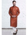 Rust Cotton Polyester Embroidered Readymade Kurta Pajama