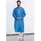 Blue Cotton Polyester Embroidered Readymade Kurta Pajama