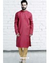 Crimson Cotton Polyester Embroidered Readymade Kurta Pajama