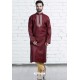 Wine Cotton Polyester Embroidered Readymade Kurta Pajama