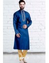 Royal Blue Cotton Polyester Embroidered Readymade Kurta Pajama