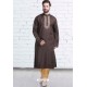 Coffee Cotton Polyester Embroidered Readymade Kurta Pajama