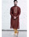 Latest Coffee Art Silk Embroidered Readymade Kurta Pajama