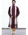 Stylish Maroon Cotton Polyester Embroidered Readymade Kurta Pajama