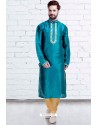 Tealblue Art Silk Embroidered Readymade Kurta Pajama