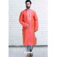 Dark Peach Art Silk Embroidered Readymade Kurta Pajama