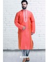 Dark Peach Art Silk Embroidered Readymade Kurta Pajama