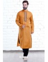 Mustard Cotton Polyester Embroidered Readymade Kurta Pajama