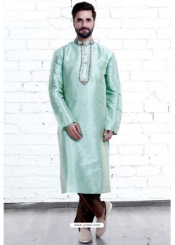 Sea Green Art Silk Embroidered Readymade Kurta Pajama