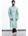 Sea Green Art Silk Embroidered Readymade Kurta Pajama