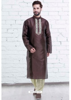 Amazing Coffee Art Silk Embroidered Readymade Kurta Pajama