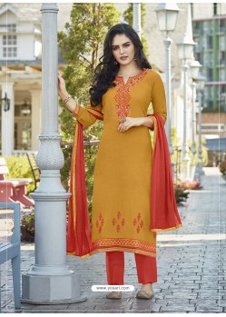 Mustard Cotton Straight Suit