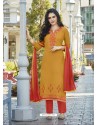 Mustard Cotton Straight Suit