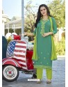 Green Cotton Straight Suit