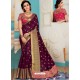 Purple Raw Silk Heavy Embroidered Designer Saree With Readymade Blouse