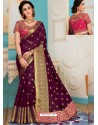 Purple Raw Silk Heavy Embroidered Designer Saree With Readymade Blouse