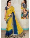 Corn Raw Silk Heavy Embroidered Designer Saree With Readymade Blouse