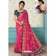 Rani Raw Silk Heavy Embroidered Designer Saree With Readymade Blouse