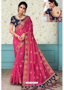 Rani Raw Silk Heavy Embroidered Designer Saree With Readymade Blouse