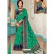Dark Green Raw Silk Heavy Embroidered Designer Saree With Readymade Blouse