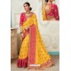 Yellow Raw Silk Heavy Embroidered Designer Saree With Readymade Blouse