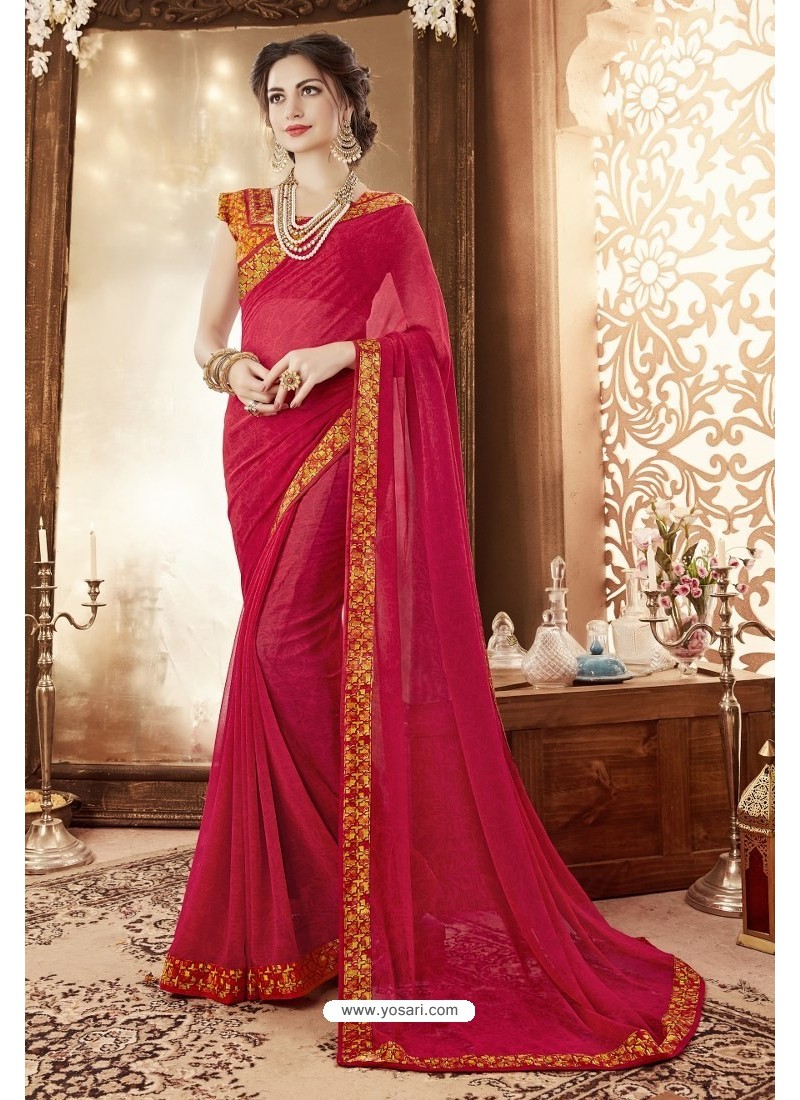 Buy Gorgeous Red Georgette Printed Saree | Casual Sarees