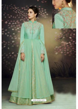 Jade Green Soft Net Designer Gown Suit