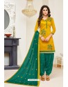 Yellow And Green Lawn Slub Cotton Salwar Suit