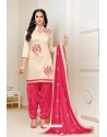 Cream And Pink Lawn Slub Cotton Salwar Suit