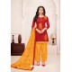 Red And Yellow Lawn Slub Cotton Salwar Suit