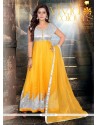 Pleasing Yellow Net Designer Anarkali Suit
